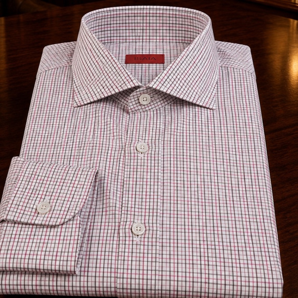 ISAIA Brown and Pink Tattersall Dress Shirt